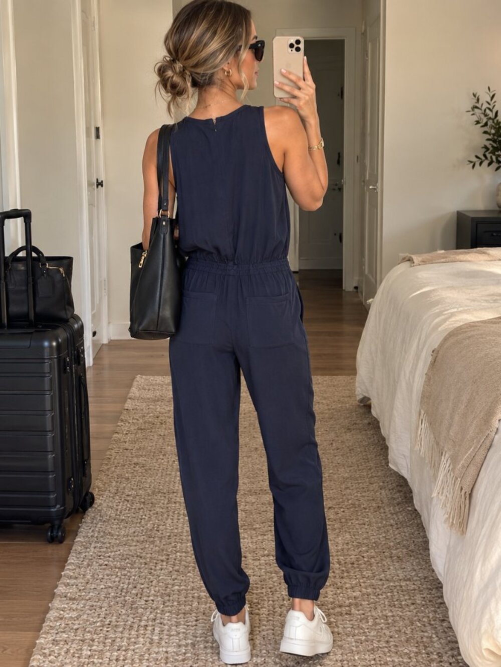 Theory Hekuba Navy 100% Silk Drawstring Jogger Jumpsuit Size S - Picture 2 of 7